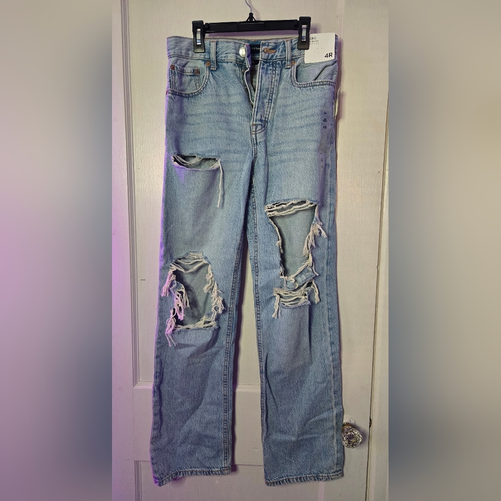 NWT! AEROPOSTALE 90s Baggy Distressed Light Blue Women's Jeans Size 4R